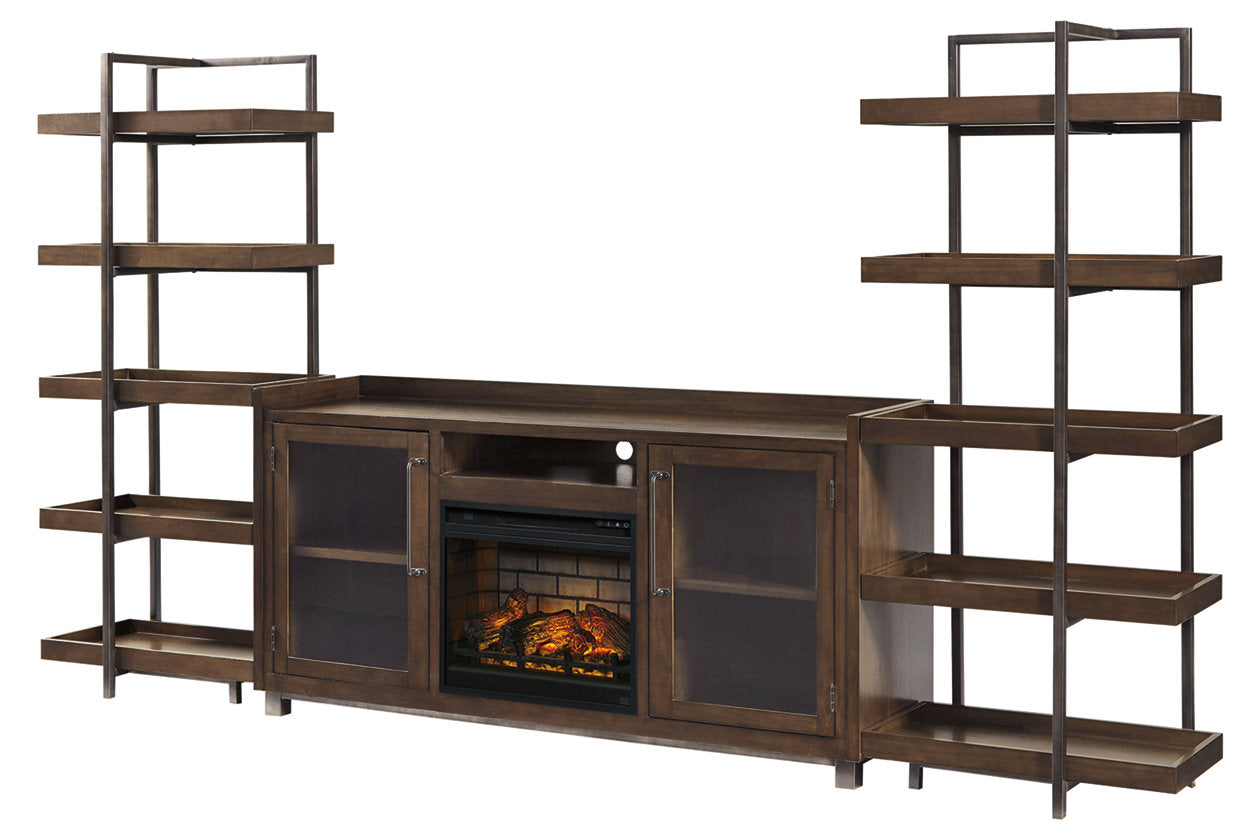 Starmore Brown/Gunmetal 3-Piece Wall Unit with Electric Fireplace - SET | W100-101 | W633-34(2) | W633-68 - Luna Furniture - Dallas Store