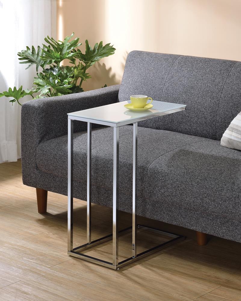 Stella Chrome/White Glass Top Accent Table - 900250 - Luna Furniture - Dallas Store