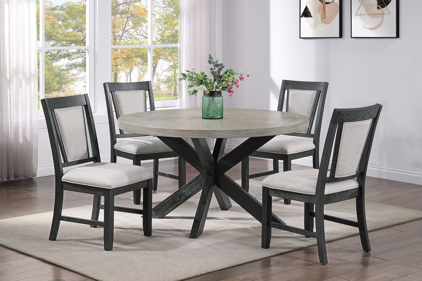 Stevens Charcoal Black/Light Gray Round Dining Set - SET | 2274T-54 | 2274S(2) - Luna Furniture - Dallas Store