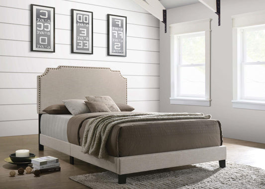 Tamarac Upholstered Nailhead Queen Bed Beige - 310061Q - Luna Furniture - Dallas Store
