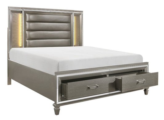 Tamsin Silver/Gray Metallic King LED Upholstered Storage Platform Bed - SET | 1616K-1 | 1616K-2 | 1616-3 - Luna Furniture - Dallas Store