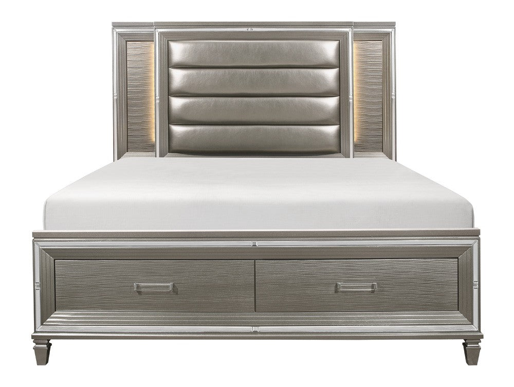 Tamsin Silver/Gray Metallic King LED Upholstered Storage Platform Bed - SET | 1616K-1 | 1616K-2 | 1616-3 - Luna Furniture - Dallas Store