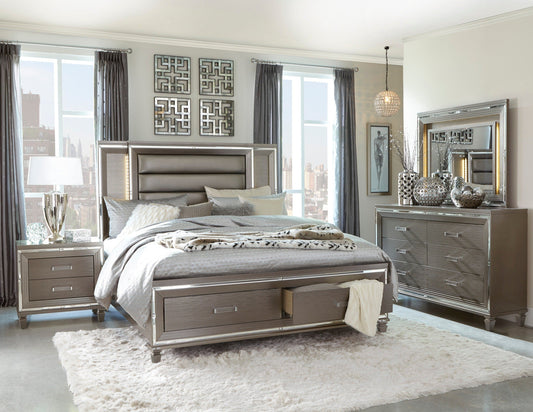 Tamsin Silver/Gray Metallic LED Upholstered Storage Platform Bedroom Set - SET | 1616K-1 | 1616K-2 | 1616-3 | 1616-5 | 1616-6 | 1616-4 | 1616-9 - Luna Furniture - Dallas Store