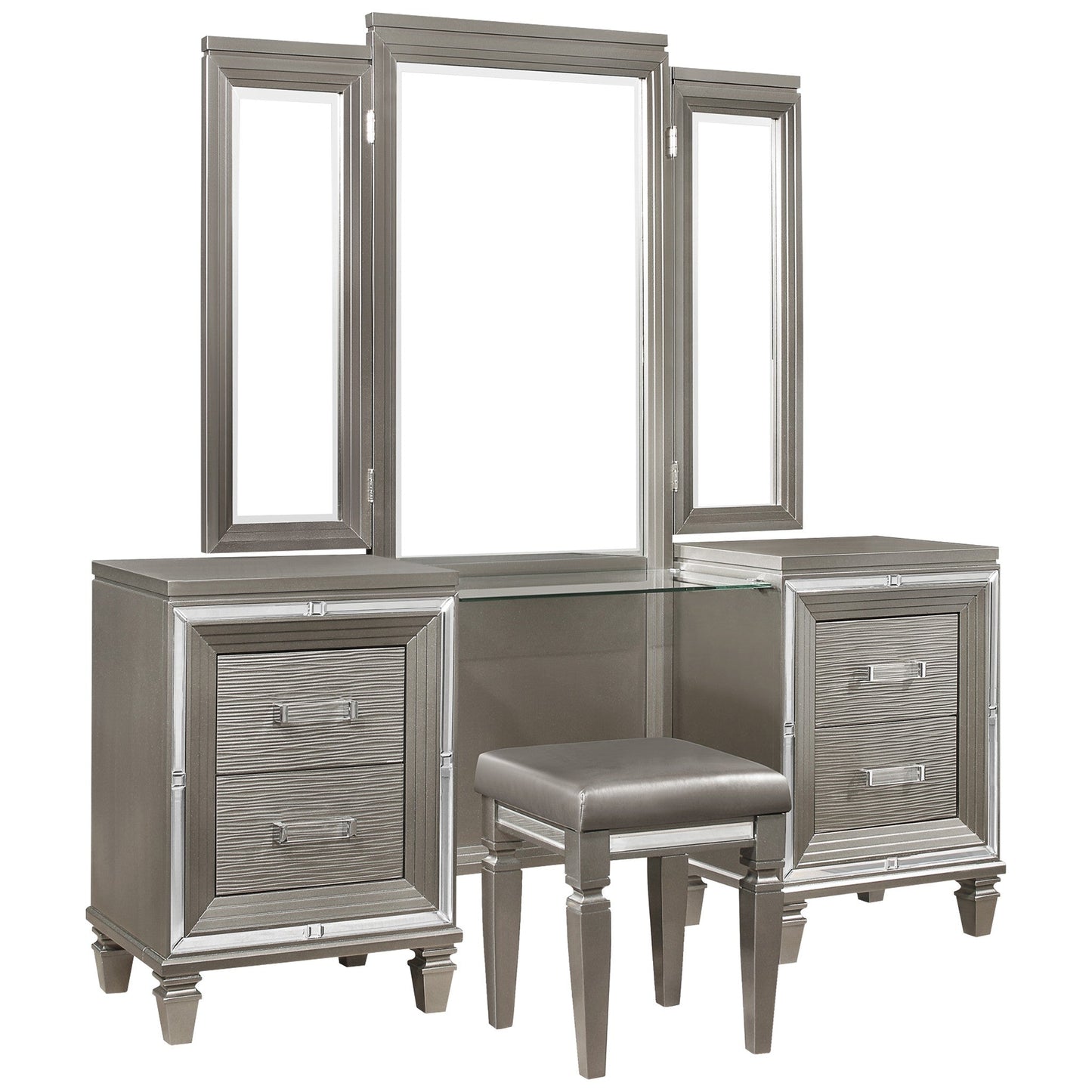 Tamsin Silver/Gray Metallic Vanity Set - SET | 1616-15L | 1616-15R | 1616-15M - Luna Furniture - Dallas Store