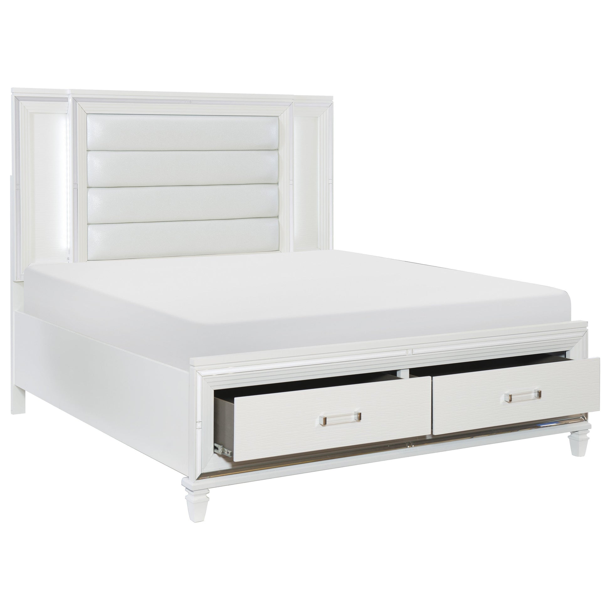 Tamsin White King LED Upholstered Storage Platform Bed - SET | 1616WK-1 | 1616WK-2 | 1616W-3 - Luna Furniture - Dallas Store