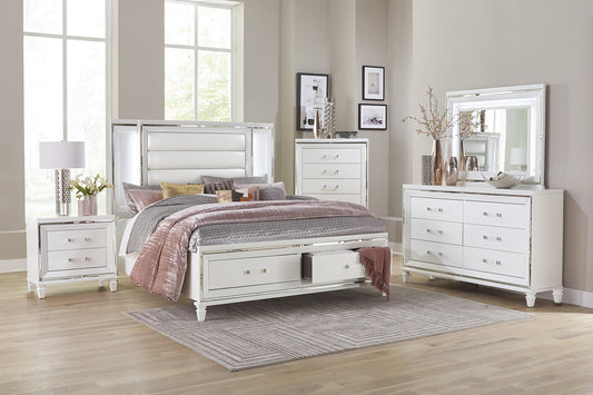 Tamsin White LED Upholstered Storage Platform Bedroom Set - SET | 1616WK-1 | 1616WK-2 | 1616W-3 | 1616W-5 | 1616W-6 | 1616W-4 | 1616W-9 - Luna Furniture - Dallas Store