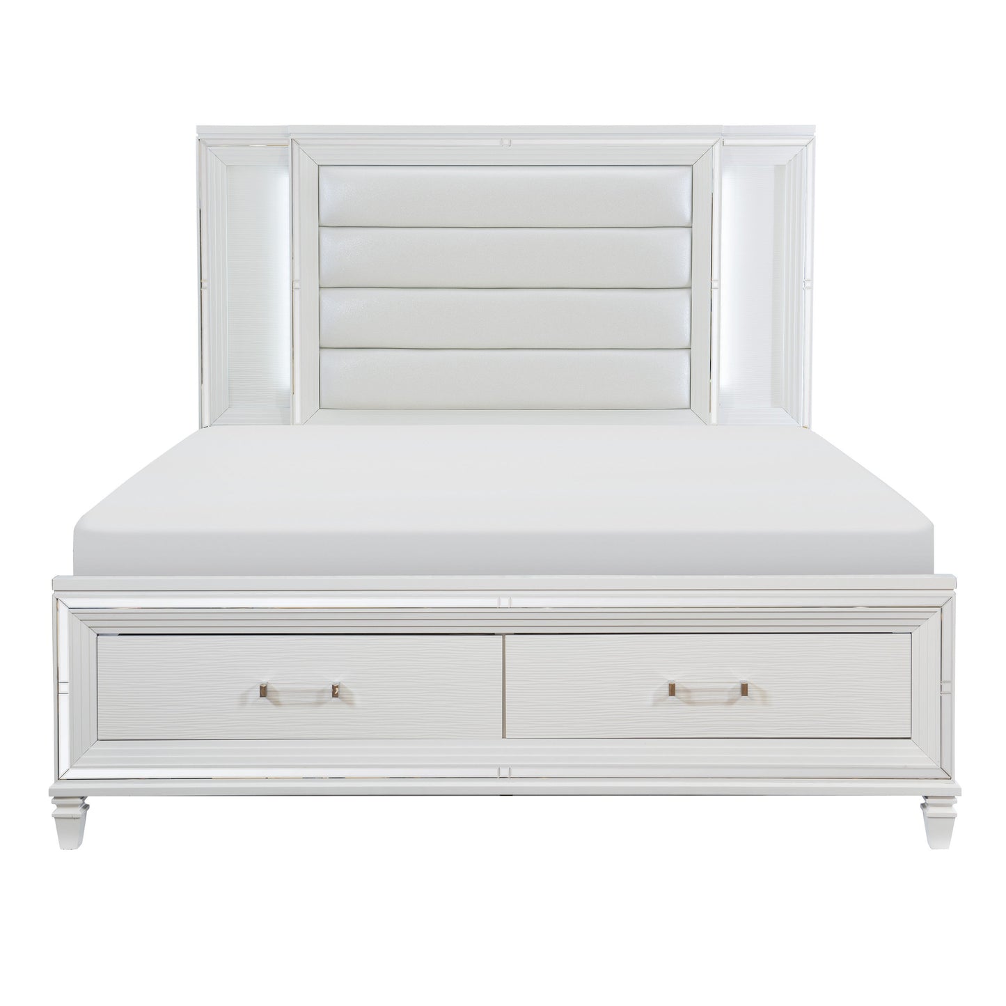 Tamsin White LED Upholstered Storage Platform Bedroom Set - SET | 1616WK-1 | 1616WK-2 | 1616W-3 | 1616W-5 | 1616W-6 | 1616W-4 | 1616W-9 - Luna Furniture - Dallas Store