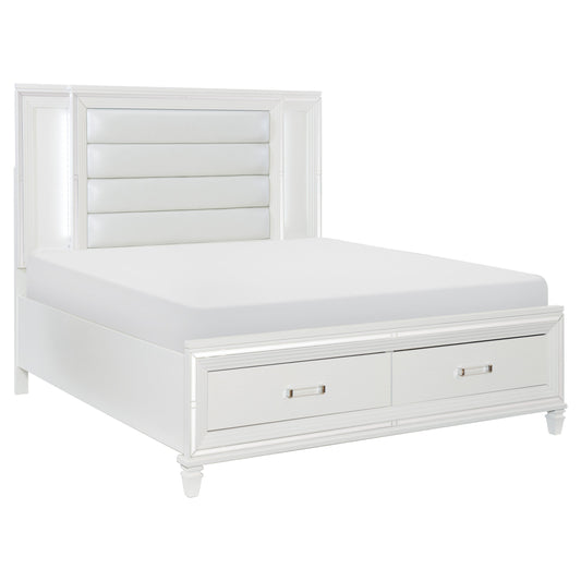 Tamsin White Queen LED Upholstered Storage Platform Bed - SET | 1616W-1 | 1616W-2 | 1616W-3 - Luna Furniture - Dallas Store