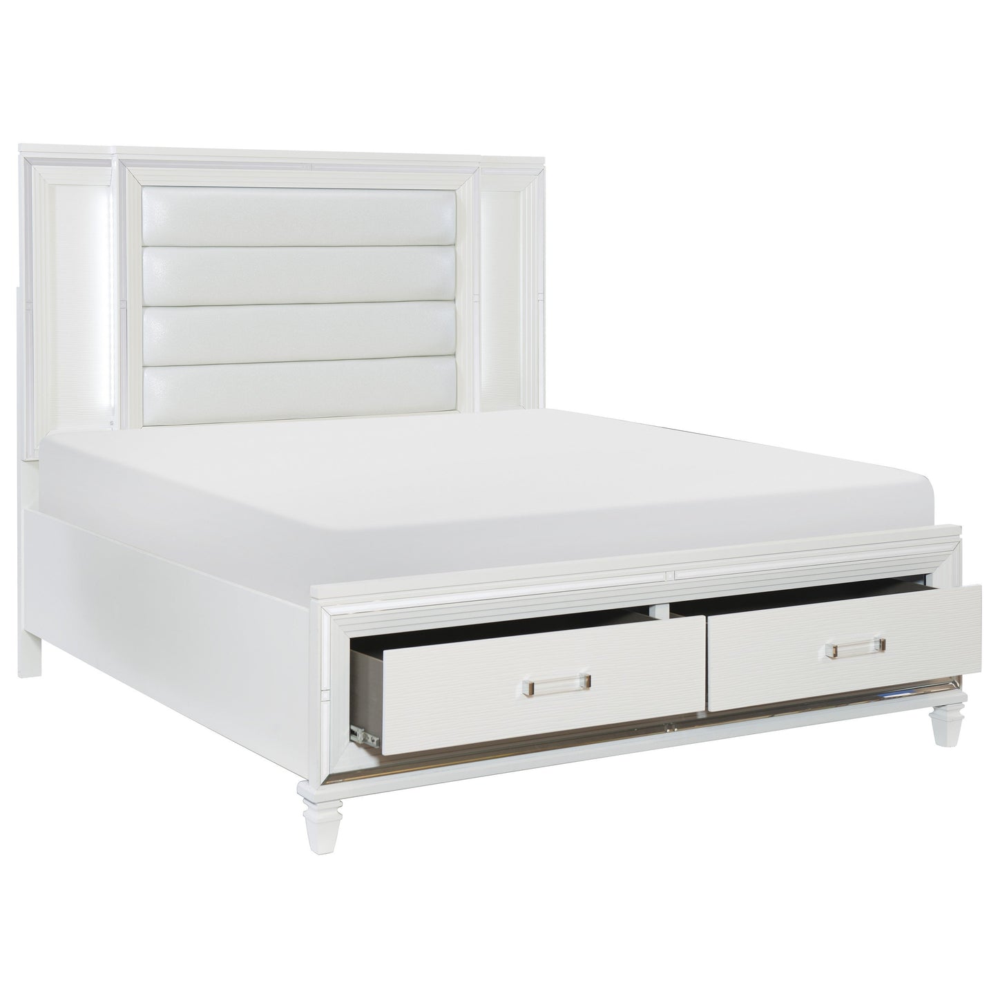Tamsin White Queen LED Upholstered Storage Platform Bed - SET | 1616W-1 | 1616W-2 | 1616W-3 - Luna Furniture - Dallas Store