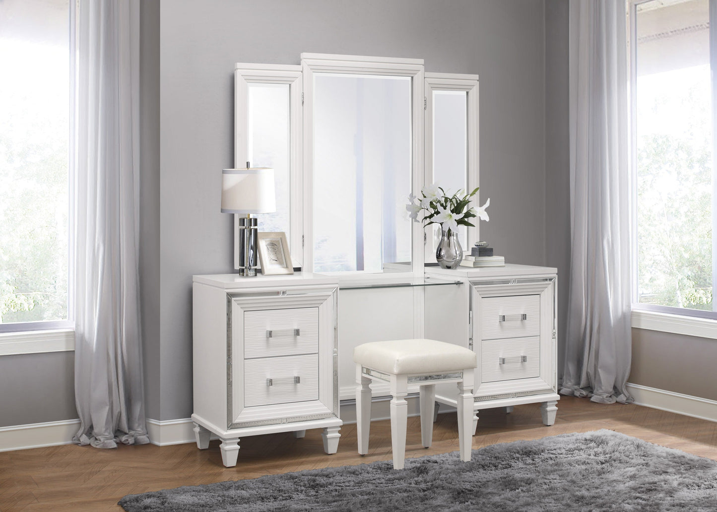 Tamsin White Vanity Set - SET | 1616W-15L | 1616W-15R | 1616W-15M - Luna Furniture - Dallas Store