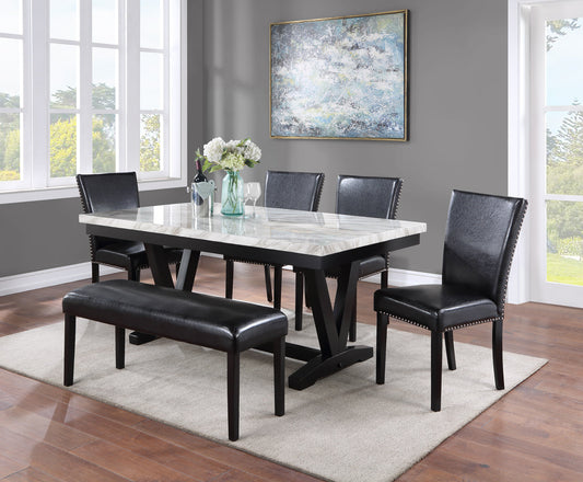 Tanner White/Black Faux Marble Dining Set - SET | 2222T-4272-WH | 2222S(3) - Luna Furniture - Dallas Store