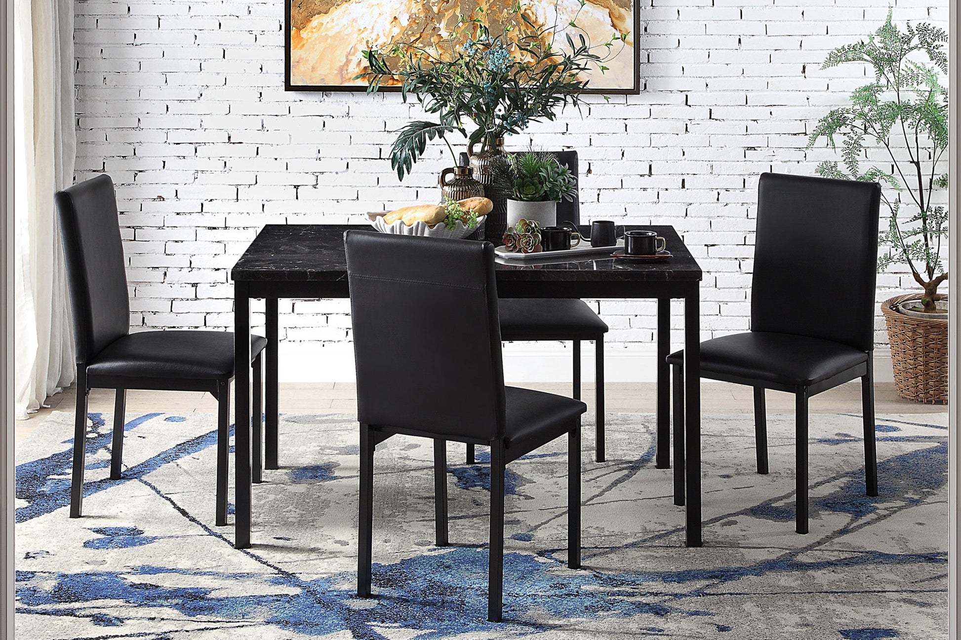 Tempe Black Marble-Top Dining Set - SET | 2601BK-48 | 2601BK-S1 - Luna Furniture - Dallas Store