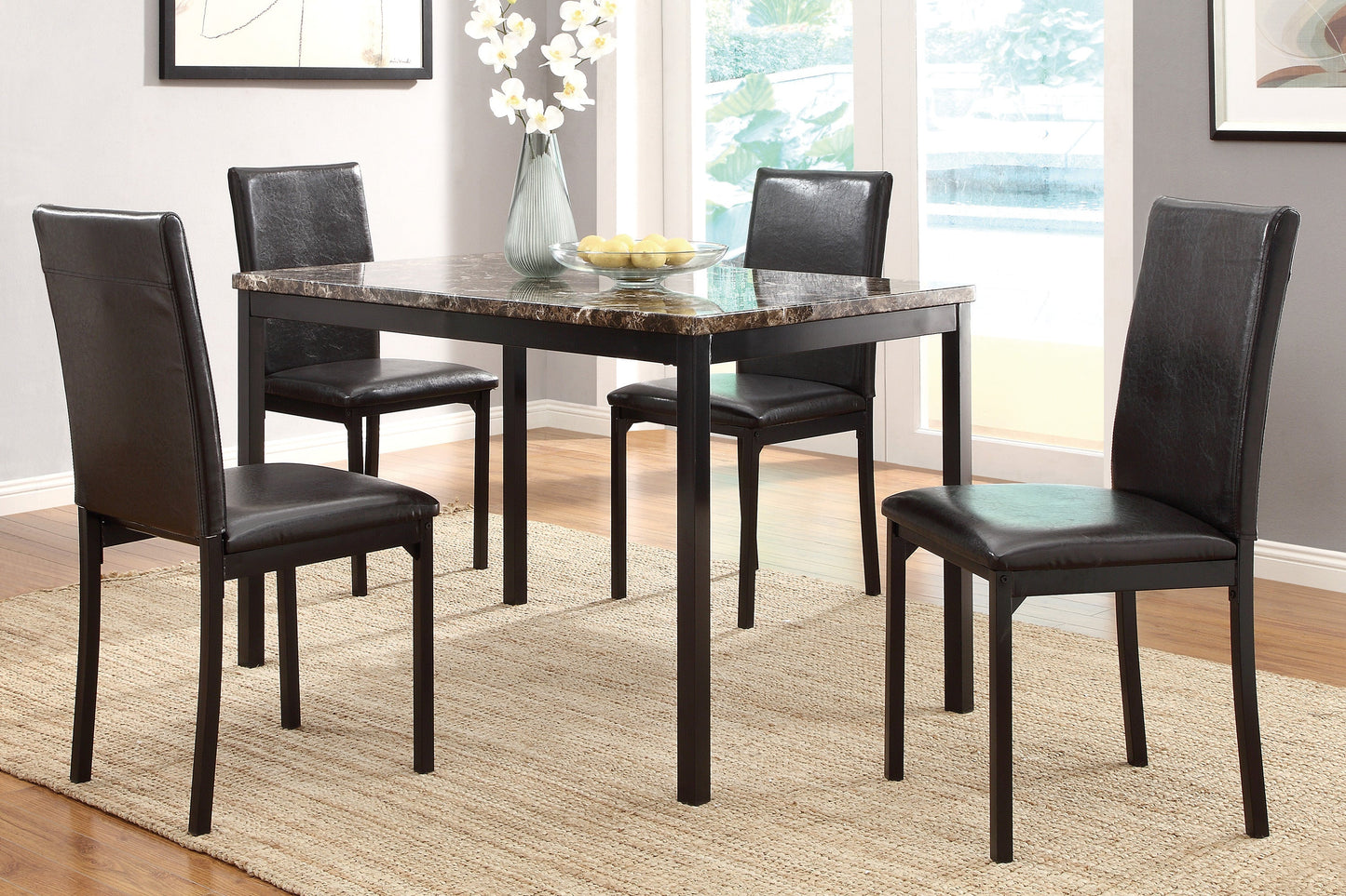 Tempe Brown/Black Marble-Top Dining Set - SET | 2601-48 | 2601S - Luna Furniture - Dallas Store