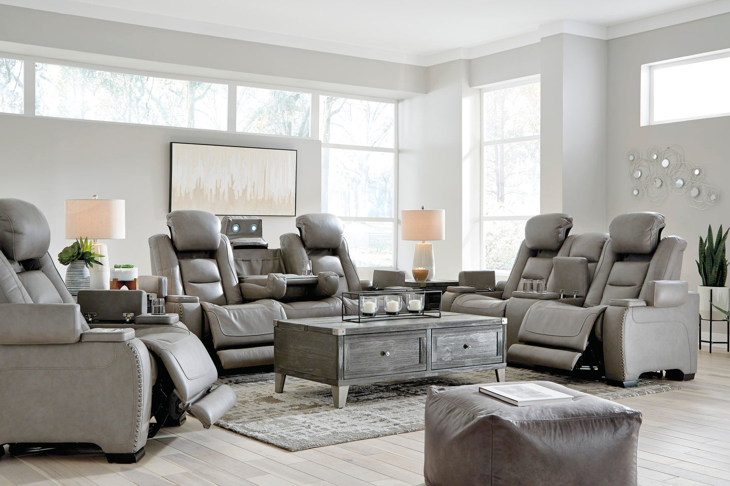 The Man-Den Gray Power Reclining Living Room Set - SET | U8530515 | U8530518 | U8530513 - Luna Furniture - Dallas Store
