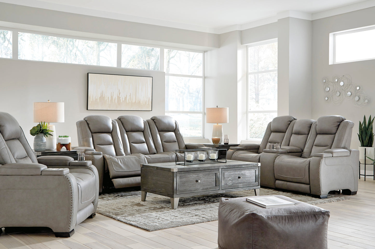 The Man-Den Gray Power Reclining Living Room Set - SET | U8530515 | U8530518 | U8530513 - Luna Furniture - Dallas Store