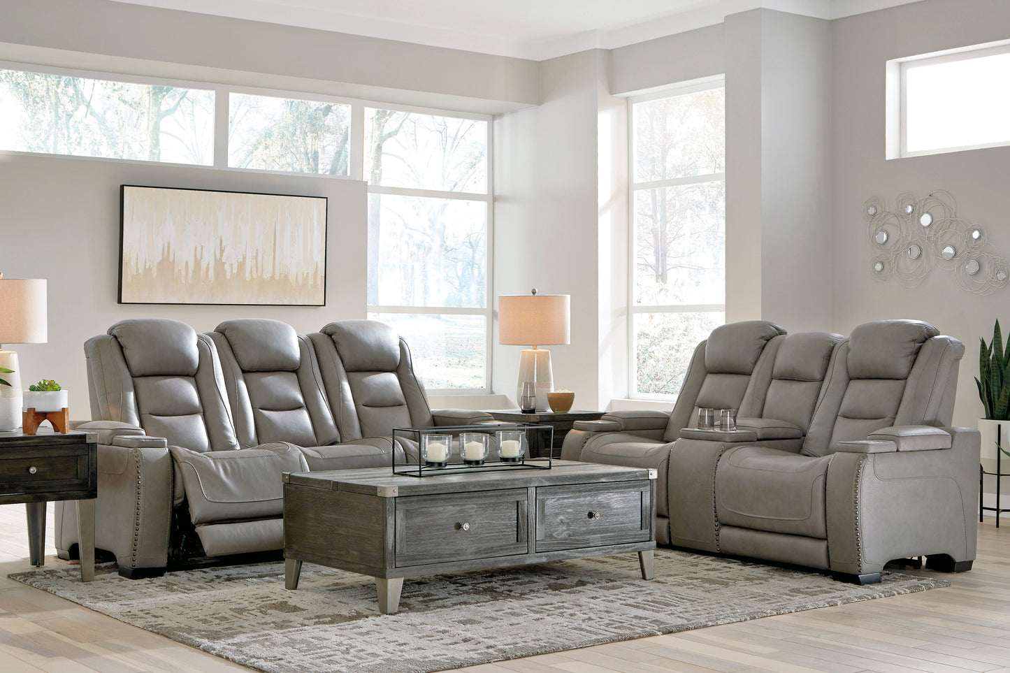 The Man-Den Gray Power Reclining Living Room Set - SET | U8530515 | U8530518 | U8530513 - Luna Furniture - Dallas Store