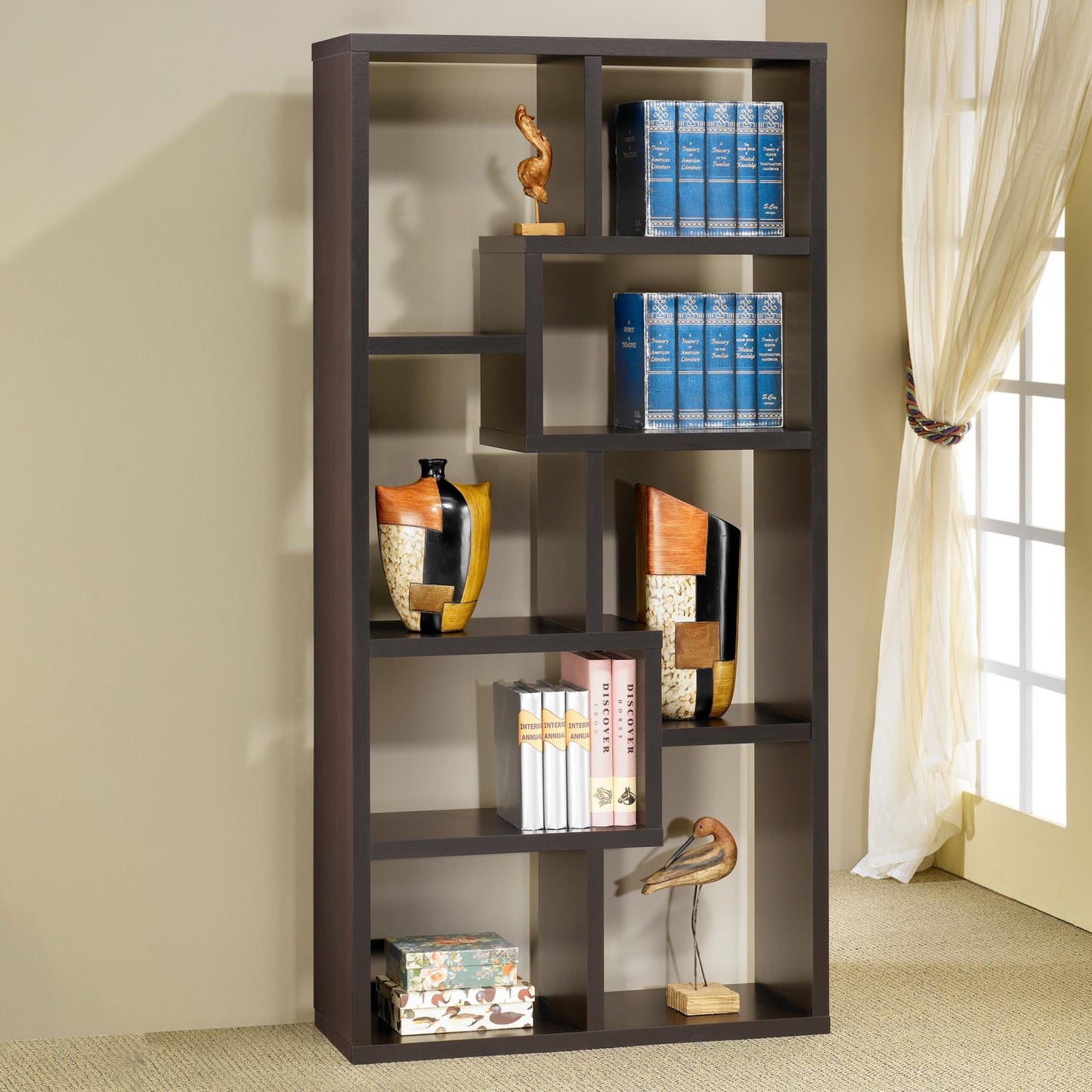 Theo Cappuccino 10-Shelf Bookcase - 800264 - Luna Furniture - Dallas Store
