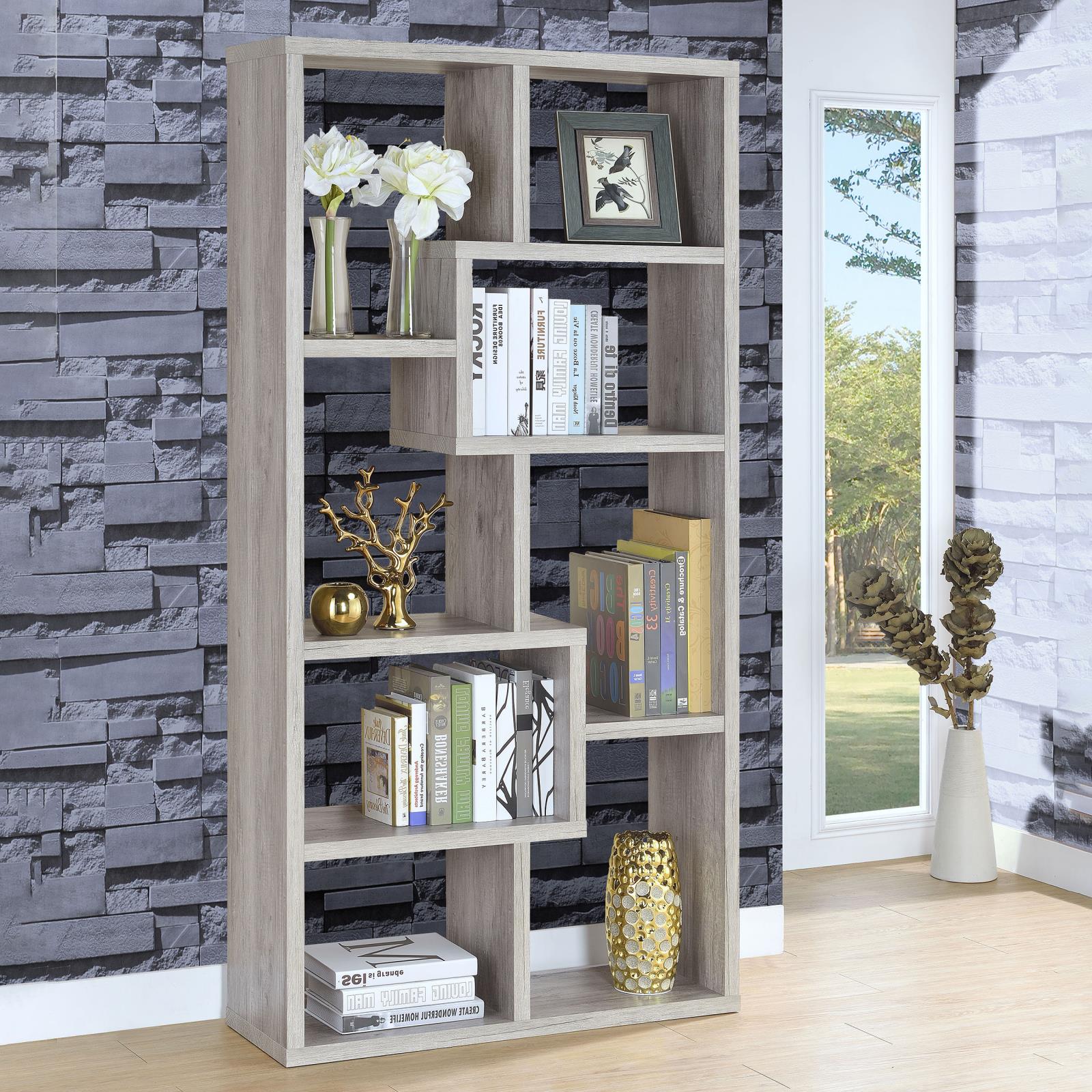 Theo Gray Driftwood 10-Shelf Bookcase - 801137 - Luna Furniture - Dallas Store