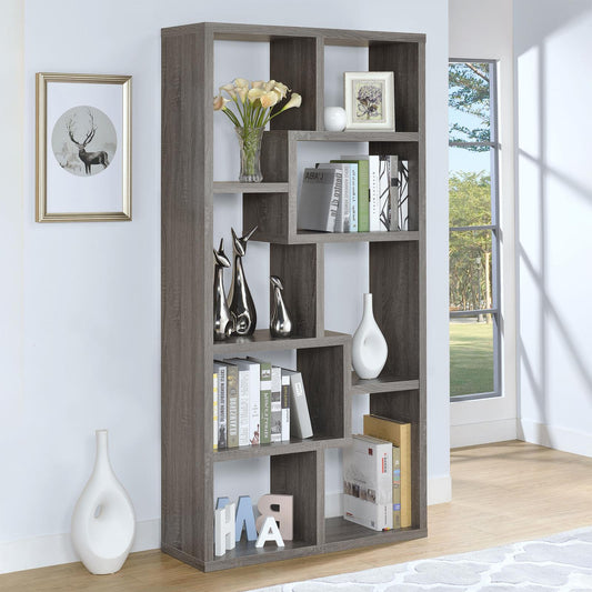 Theo Weathered Gray 10-Shelf Bookcase - 800510 - Luna Furniture - Dallas Store
