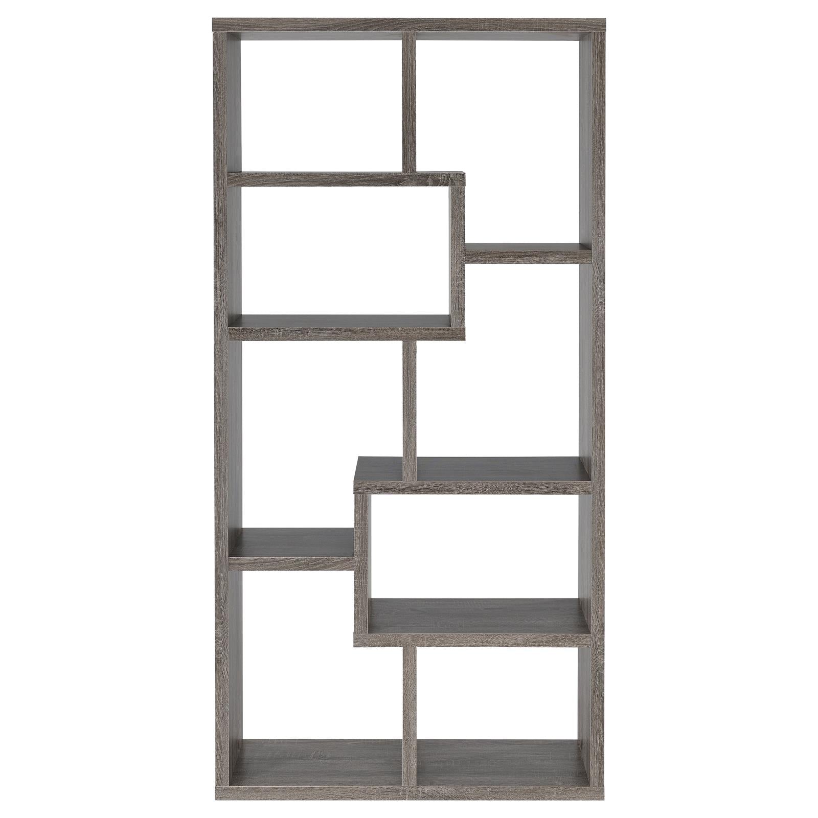 Theo Weathered Gray 10-Shelf Bookcase - 800510 - Luna Furniture - Dallas Store