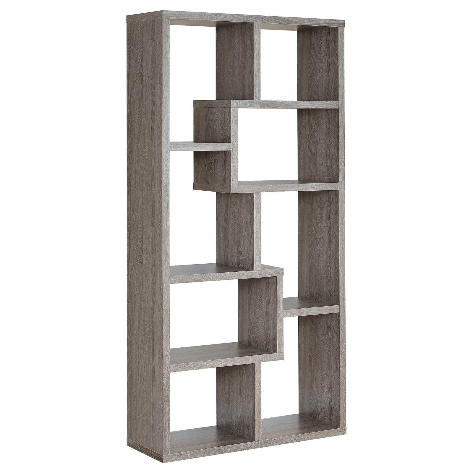 Theo Weathered Gray 10-Shelf Bookcase - 800510 - Luna Furniture - Dallas Store