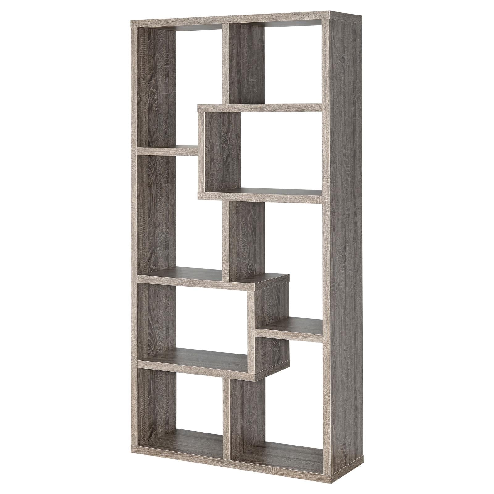 Theo Weathered Gray 10-Shelf Bookcase - 800510 - Luna Furniture - Dallas Store