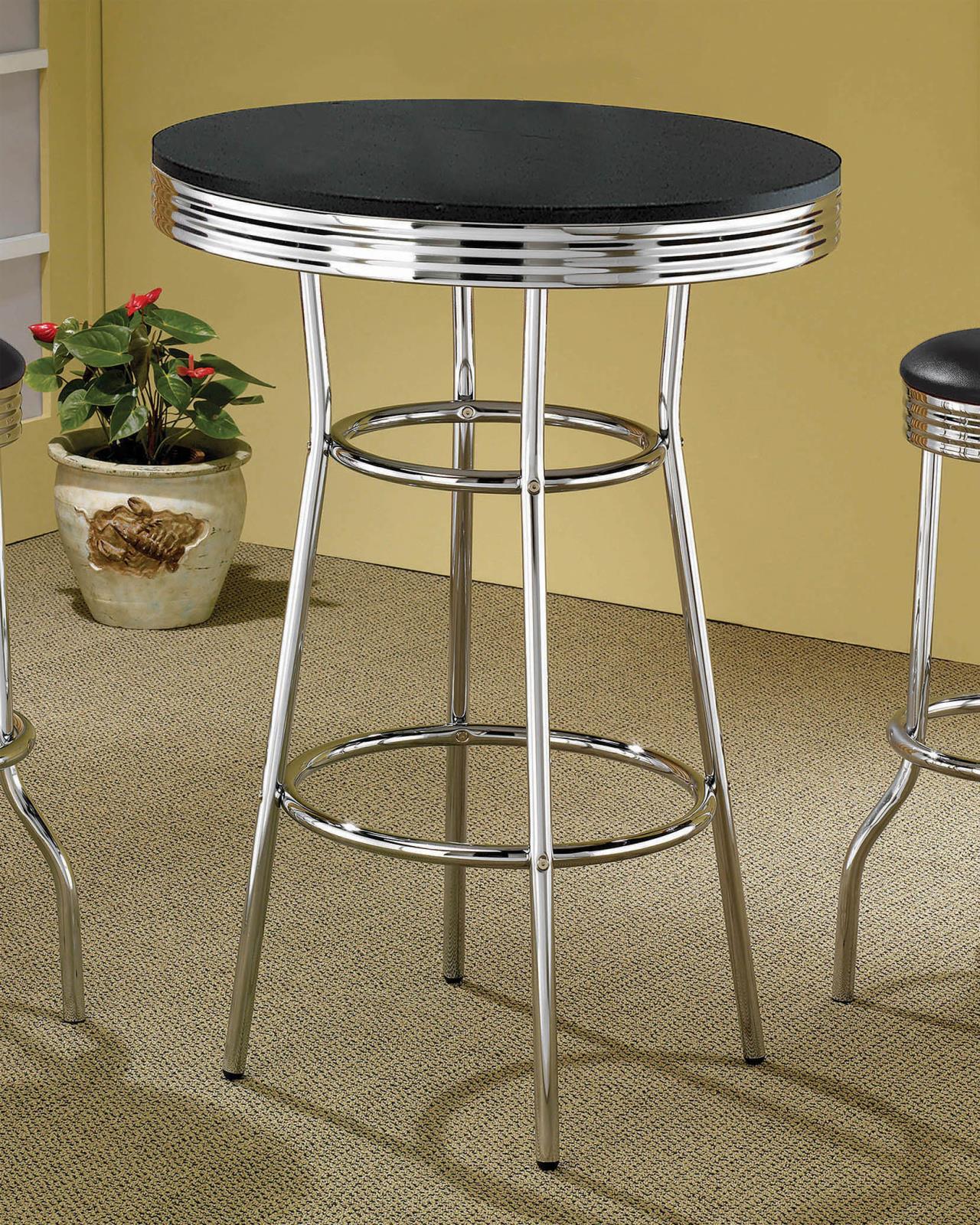 Theodore Black/Chrome Round Bar Table - 2405 - Luna Furniture - Dallas Store
