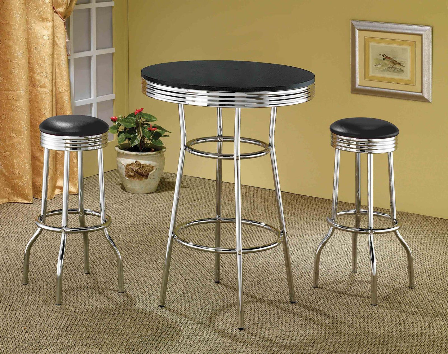 Theodore Black/Chrome Round Bar Table - 2405 - Luna Furniture - Dallas Store