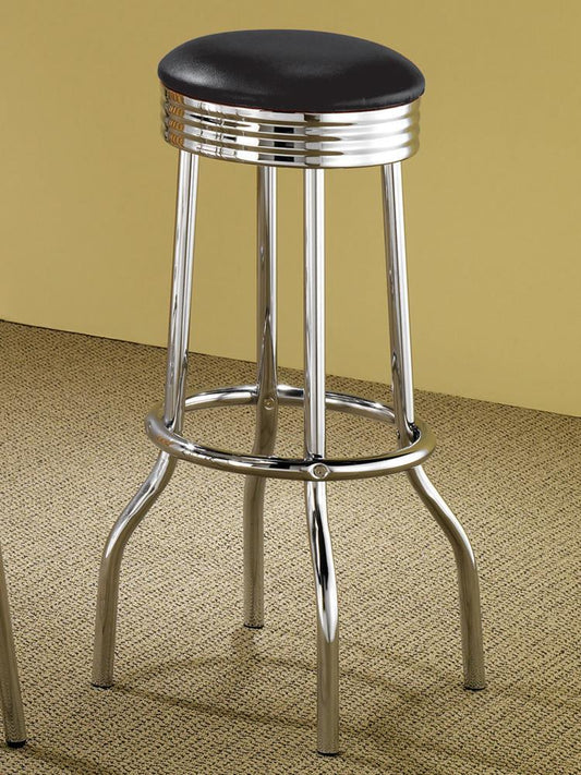 Theodore Black/Chrome Upholstered Top Bar Stools, Set of 2 - 2408 - Luna Furniture - Dallas Store