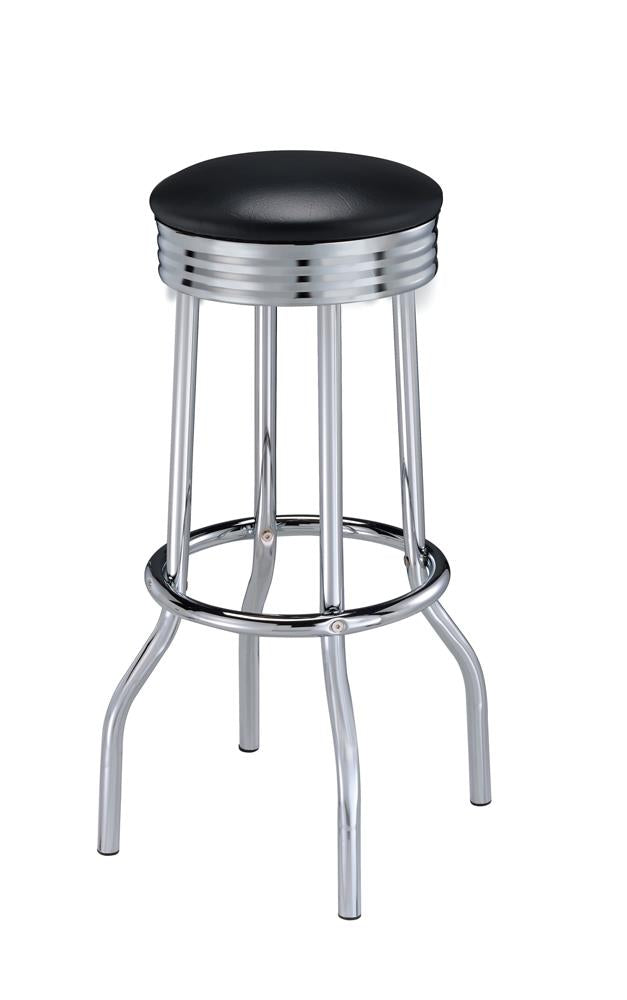 Theodore Black/Chrome Upholstered Top Bar Stools, Set of 2 - 2408 - Luna Furniture - Dallas Store