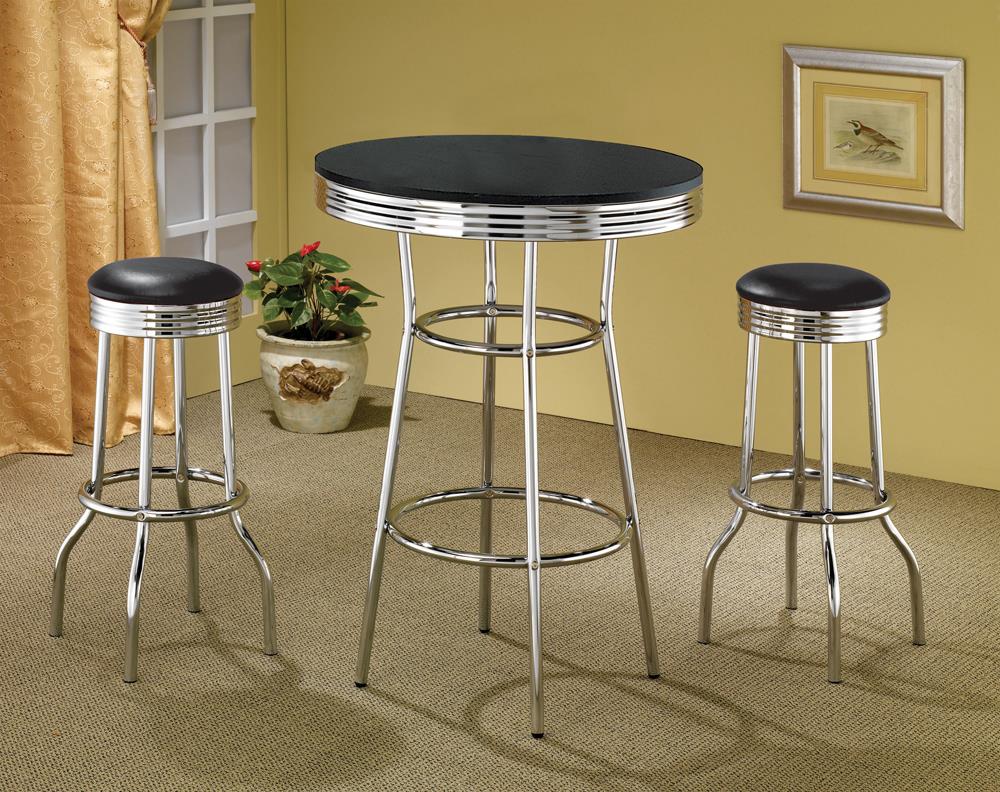 Theodore Black/Chrome Upholstered Top Bar Stools, Set of 2 - 2408 - Luna Furniture - Dallas Store
