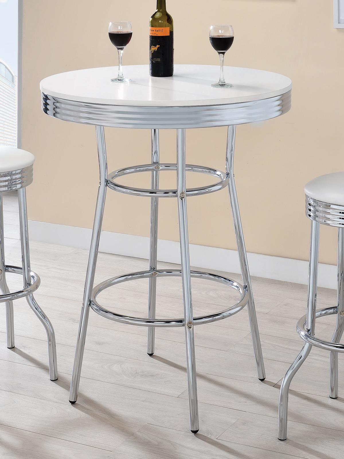Theodore Chrome/Glossy White Round Bar Table - 2300 - Luna Furniture - Dallas Store