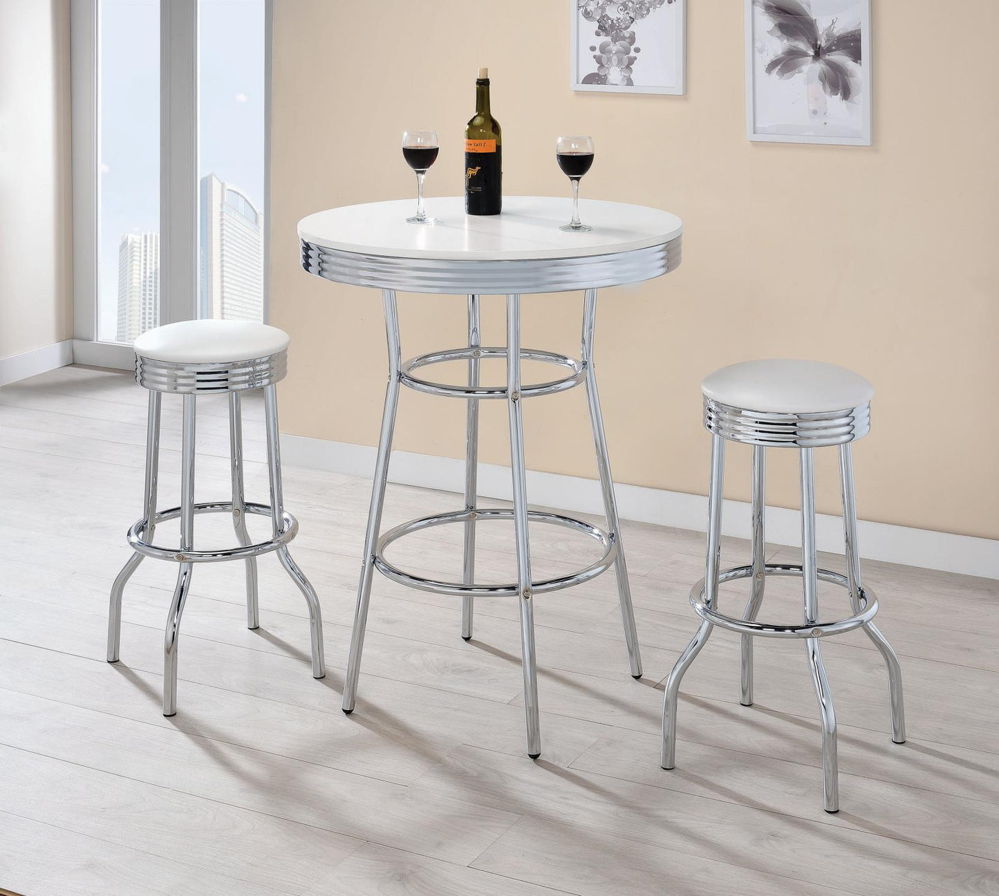 Theodore Chrome/Glossy White Round Bar Table - 2300 - Luna Furniture - Dallas Store