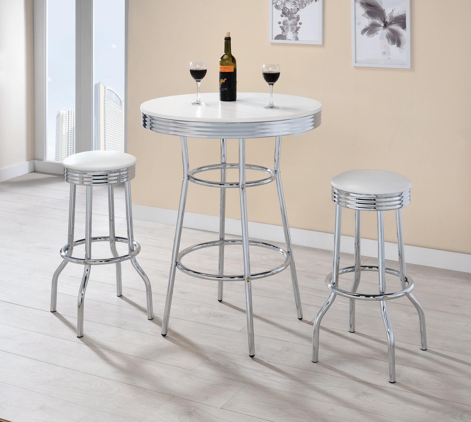 Theodore Chrome/Glossy White Round Bar Table - 2300 - Luna Furniture - Dallas Store