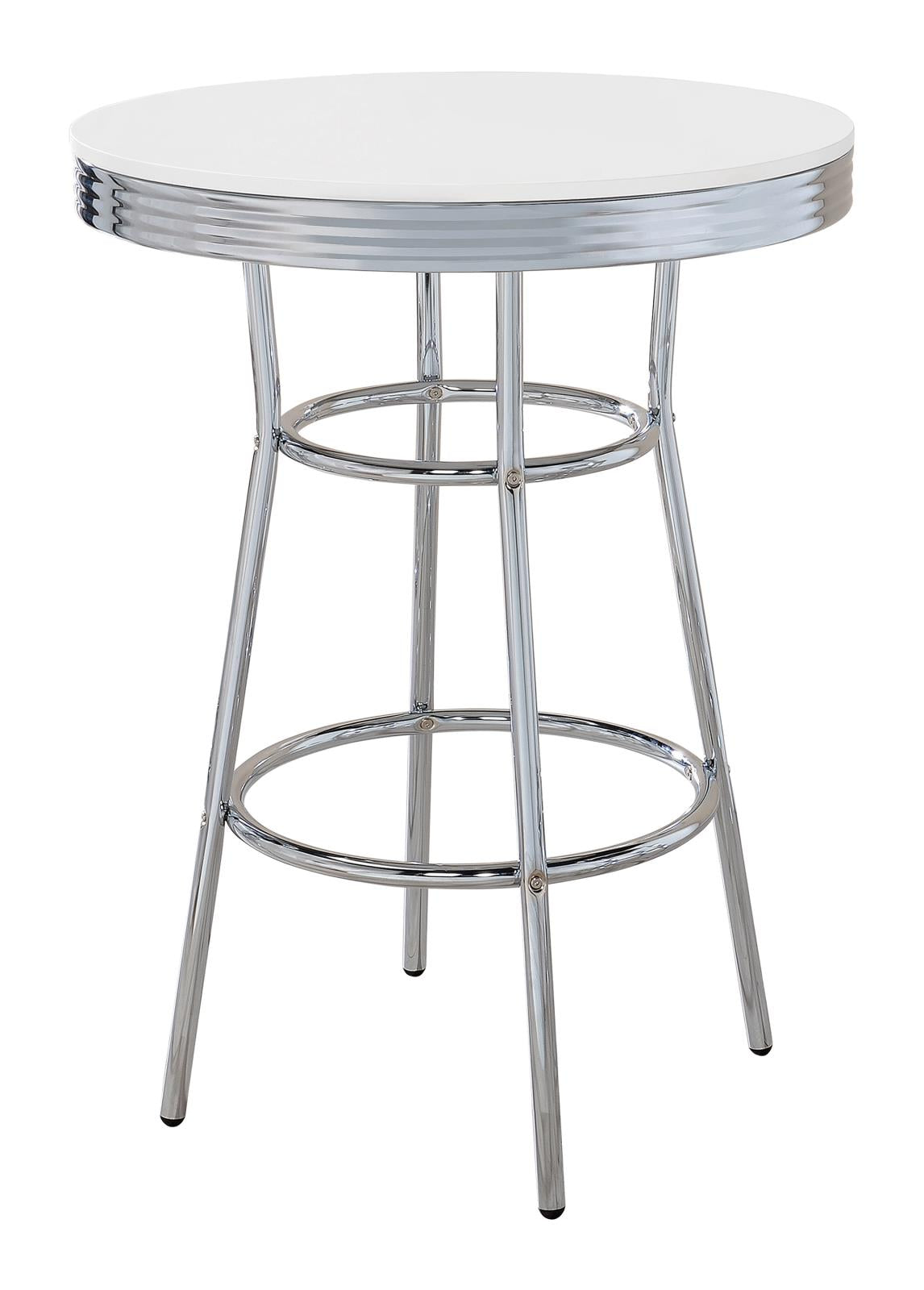 Theodore Chrome/Glossy White Round Bar Table - 2300 - Luna Furniture - Dallas Store