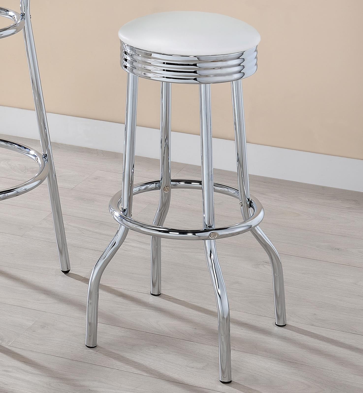 Theodore White/Chrome Upholstered Top Bar Stools, Set of 2 - 2299W - Luna Furniture - Dallas Store