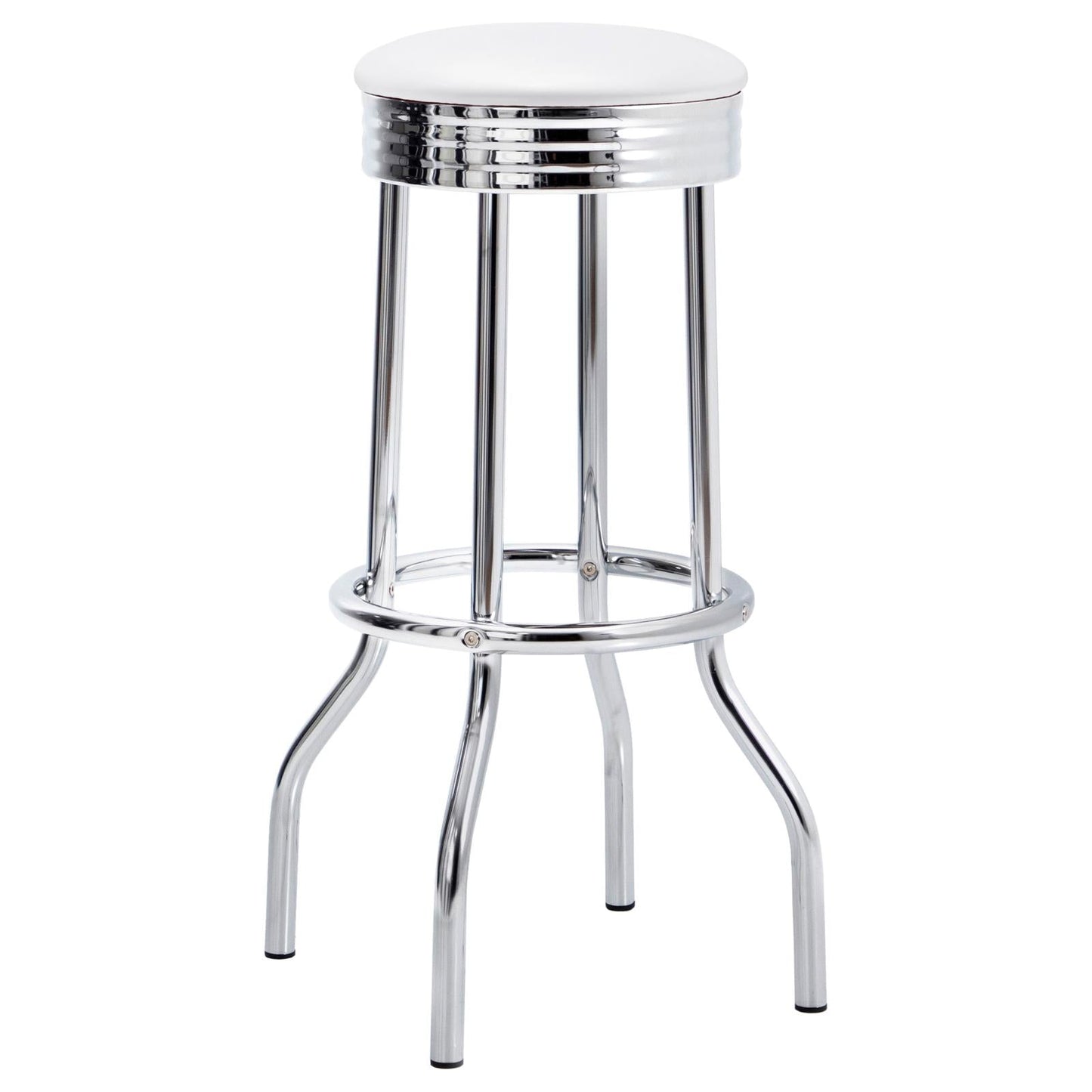 Theodore White/Chrome Upholstered Top Bar Stools, Set of 2 - 2299W - Luna Furniture - Dallas Store