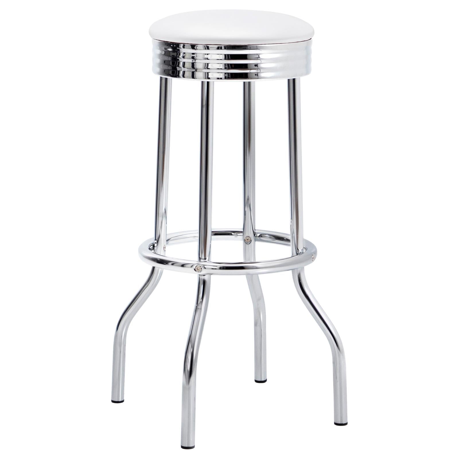 Theodore White/Chrome Upholstered Top Bar Stools, Set of 2 - 2299W - Luna Furniture - Dallas Store