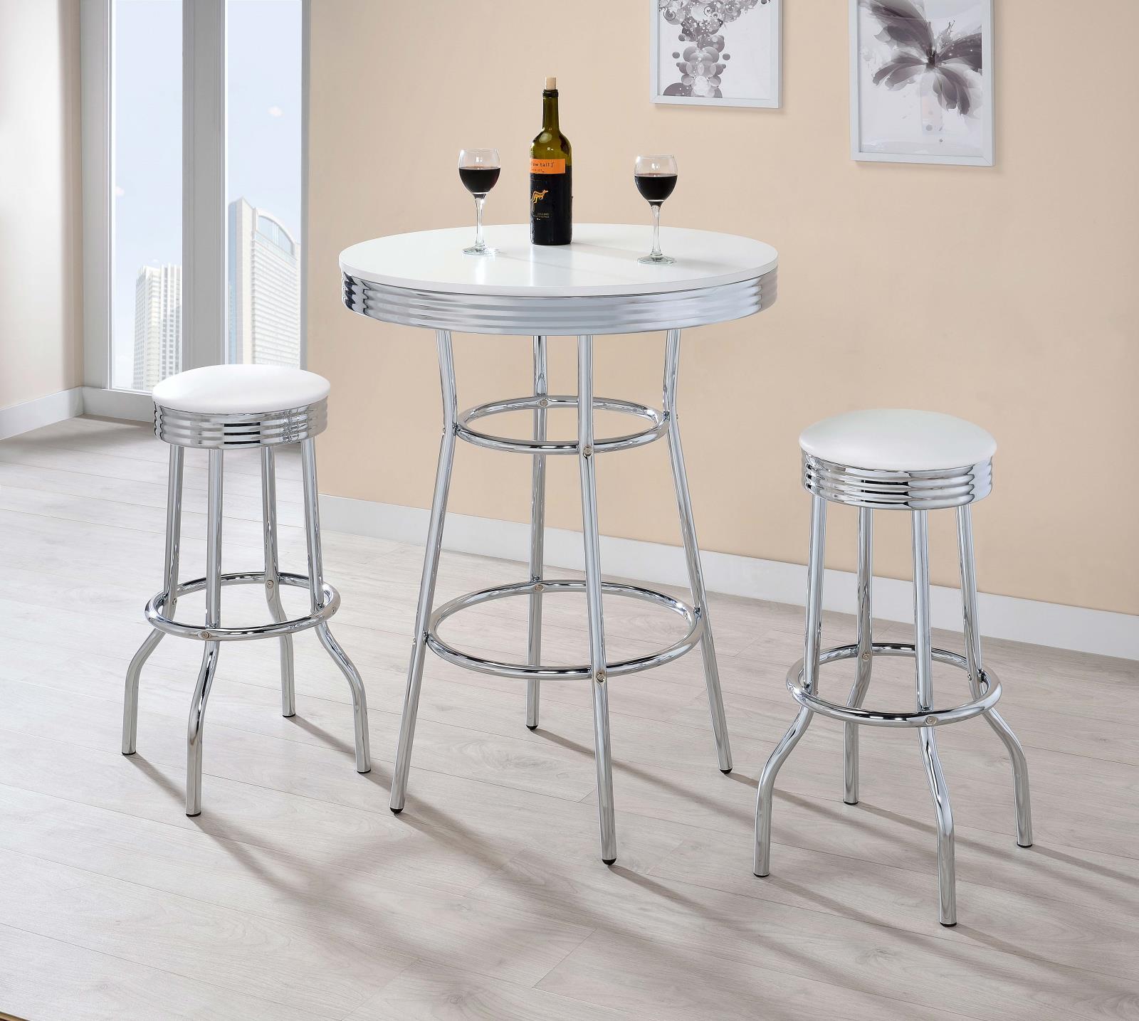 Theodore White/Chrome Upholstered Top Bar Stools, Set of 2 - 2299W - Luna Furniture - Dallas Store
