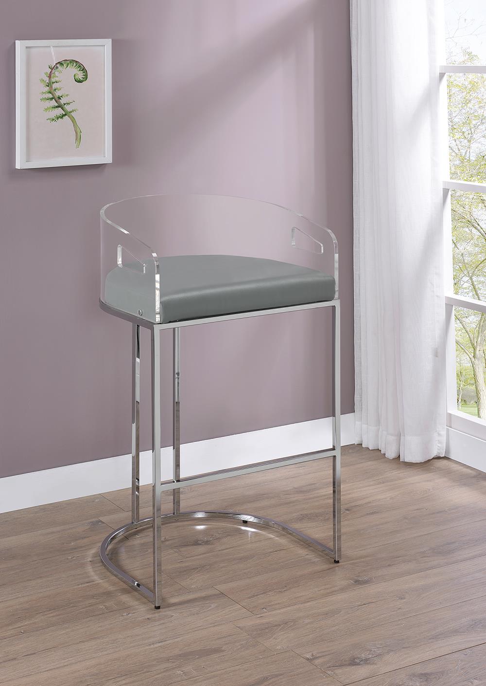 Thermosolis Gray/Chrome Acrylic Back Bar Stools, Set of 2 - 183406 - Luna Furniture - Dallas Store
