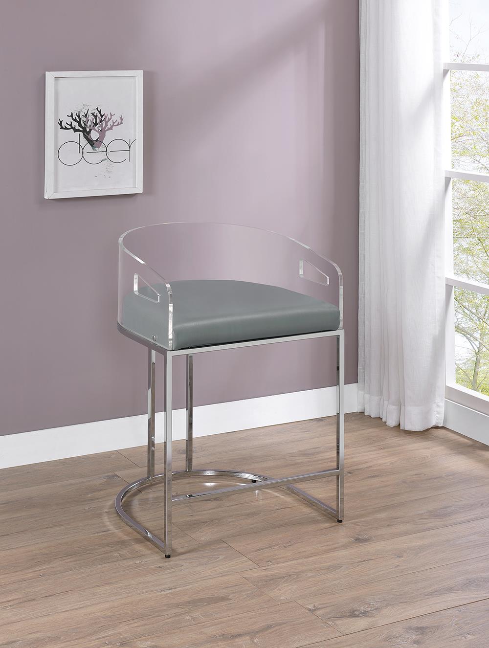 Thermosolis Gray/Chrome Acrylic Back Counter Height Stools, Set of 2 - 183405 - Luna Furniture - Dallas Store