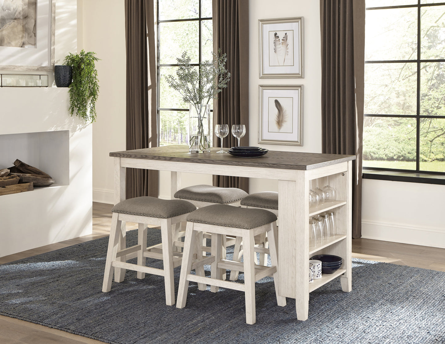 Timbre Whitewash Counter Height Set - SET | 5603WW-36 | 5603WW-24(3) - Luna Furniture - Dallas Store