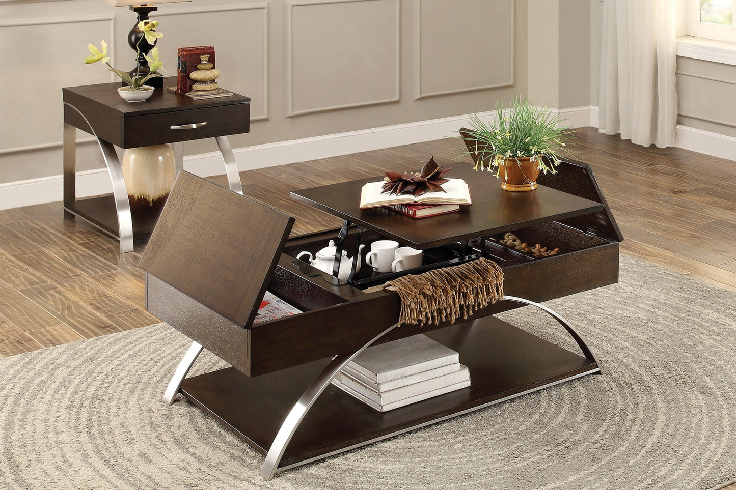 Tioga Espresso/Chrome Lift Top Cocktail Table - 3533RF-30 - Luna Furniture - Dallas Store