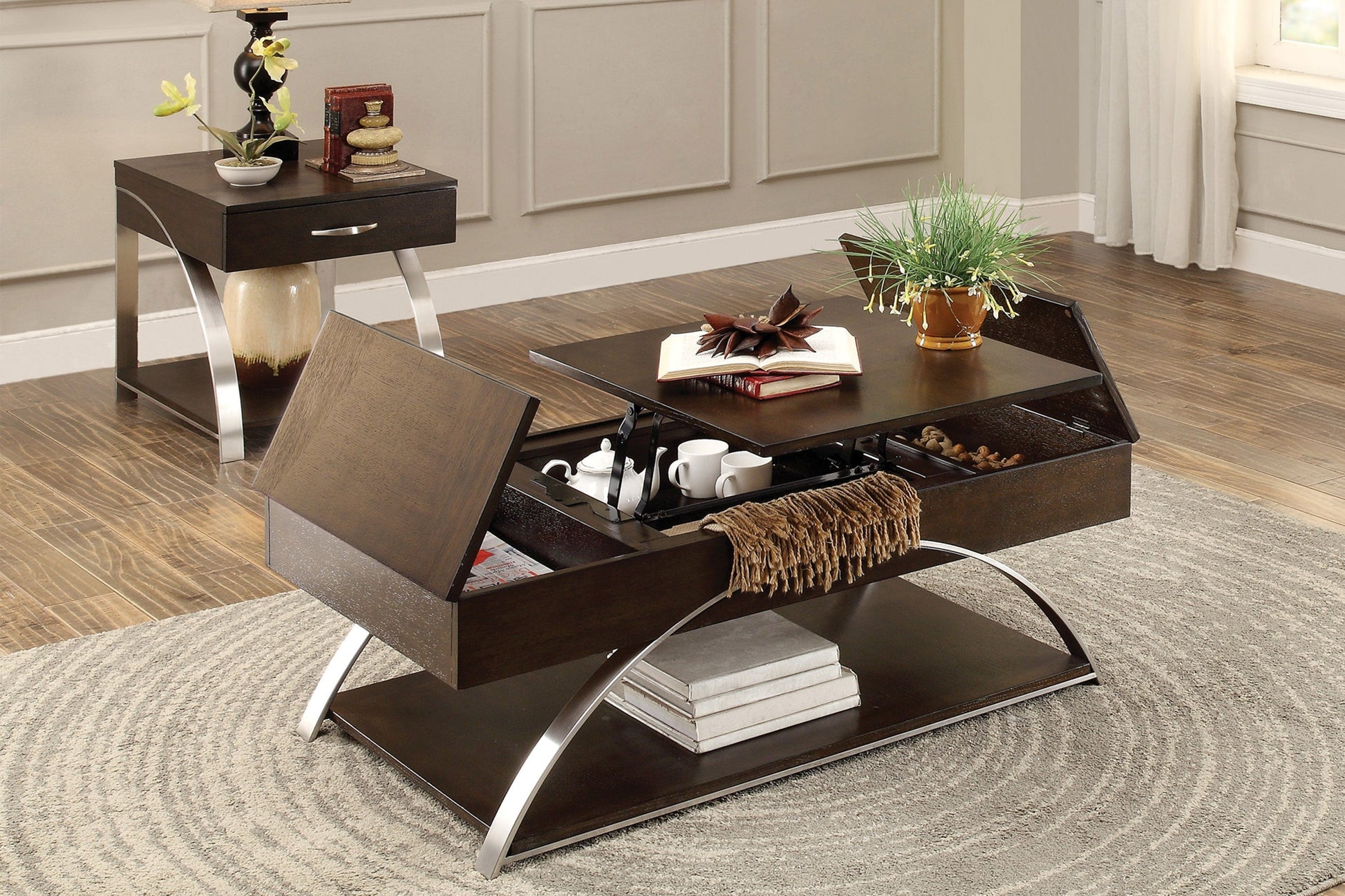 Tioga Espresso/Chrome Lift Top Cocktail Table - 3533RF-30 - Luna Furniture - Dallas Store