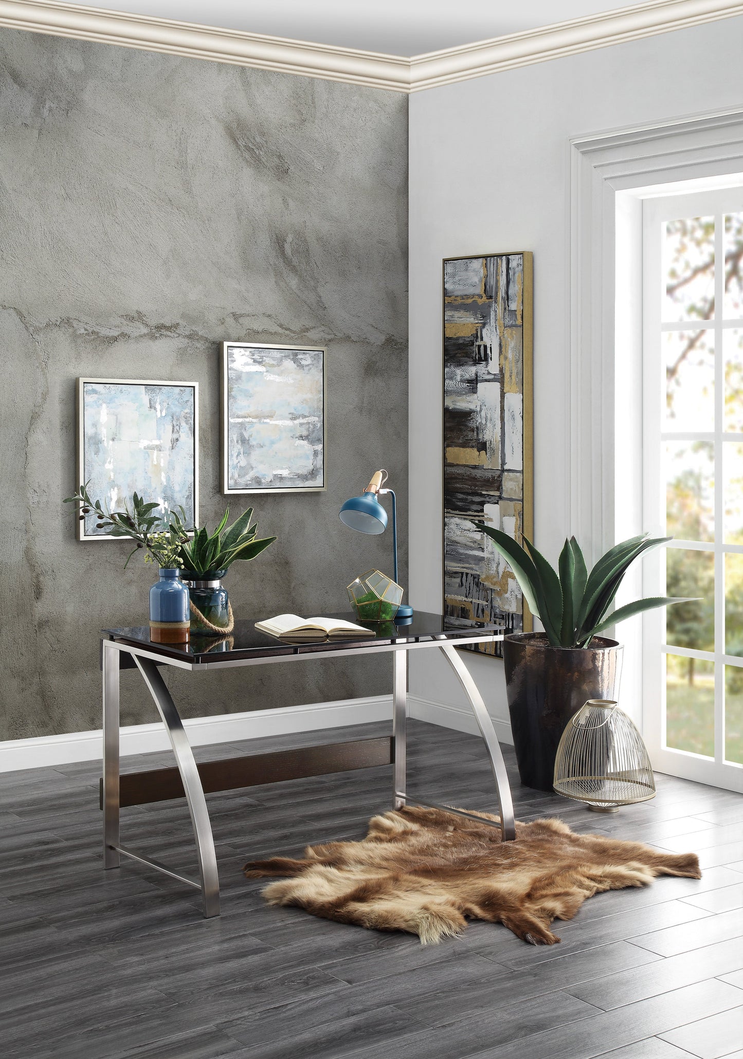 Tioga Espresso/Chrome Writing Desk - 3533-15 - Luna Furniture - Dallas Store