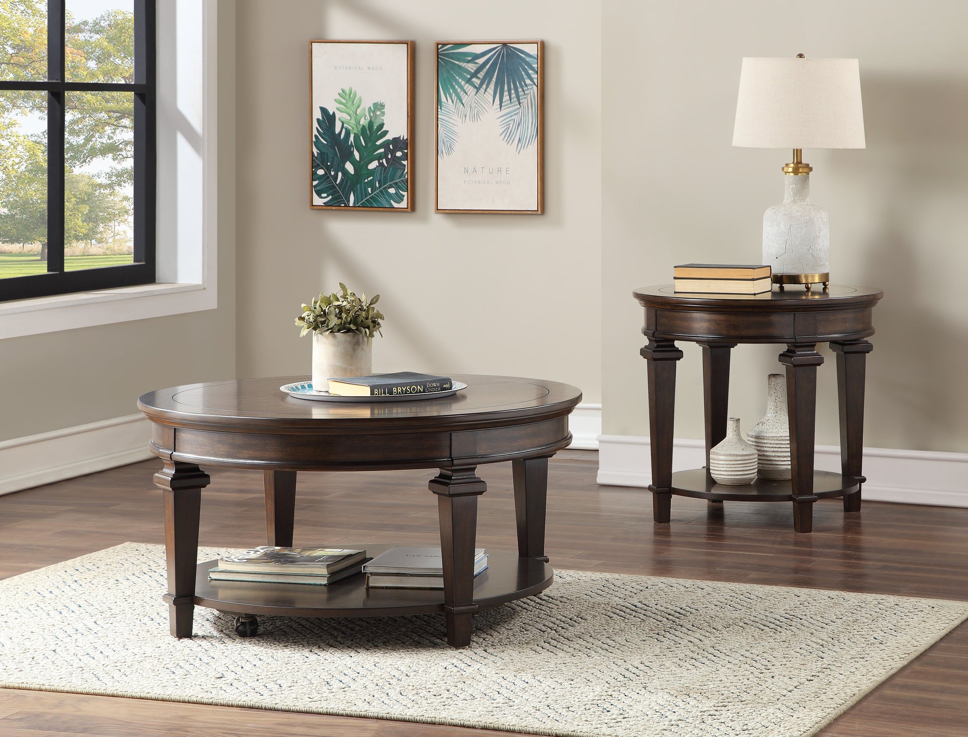 Tobias Espresso Round End Table - 3681-04RD - Luna Furniture - Dallas Store