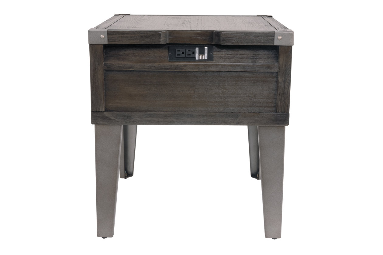 Todoe Dark Gray End Table with USB Ports & Outlets - T901-3 - Luna Furniture - Dallas Store