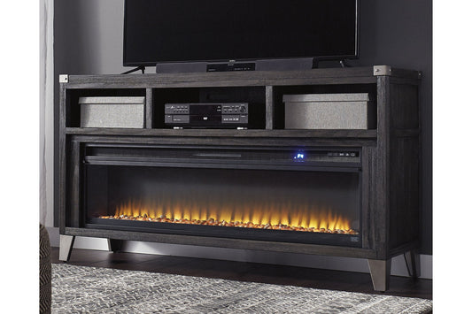 Todoe Gray 65" TV Stand with Electric Fireplace - SET | W100-22 | W901-68 - Luna Furniture - Dallas Store