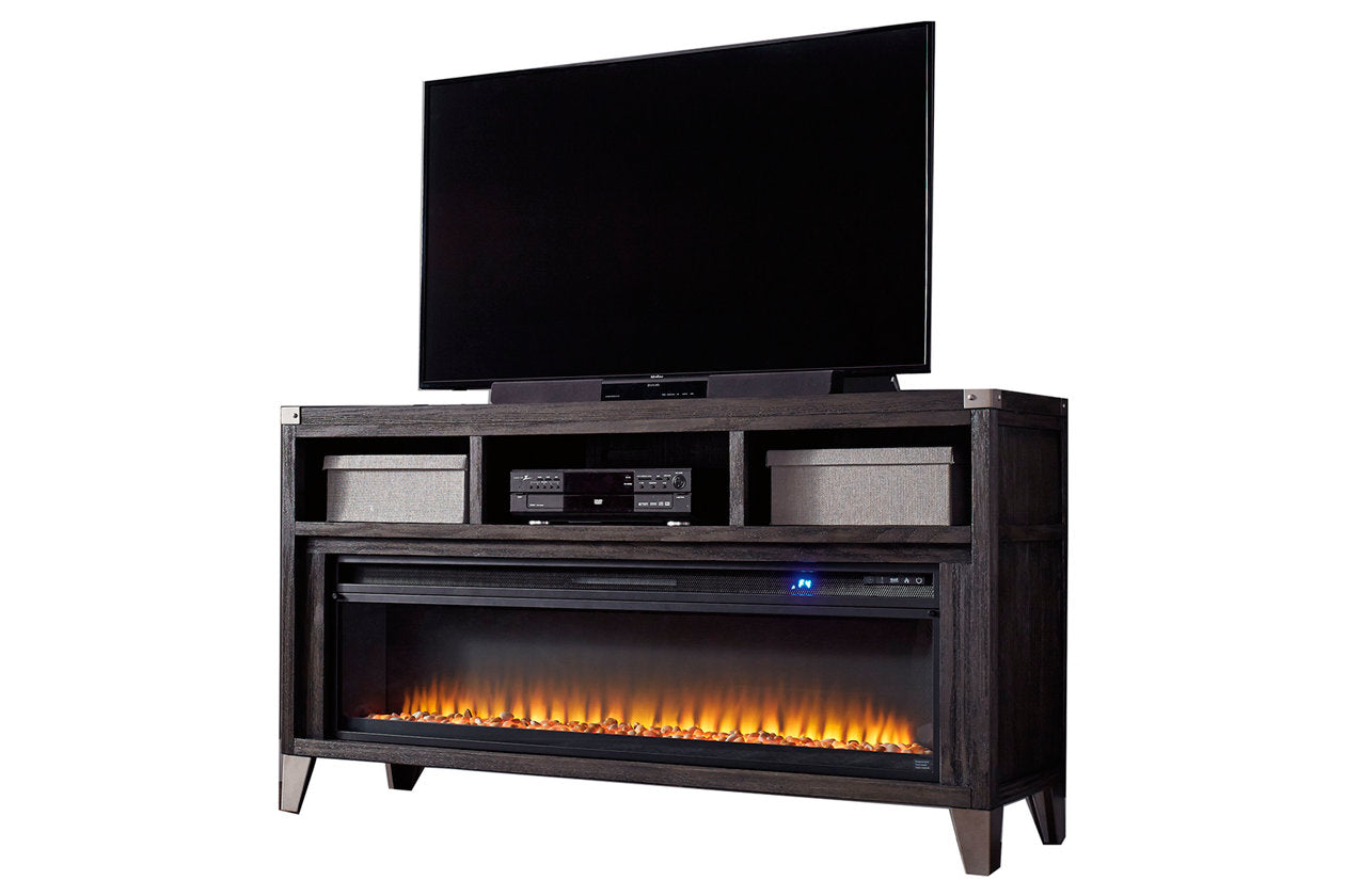 Todoe Gray 65" TV Stand with Electric Fireplace - SET | W100-22 | W901-68 - Luna Furniture - Dallas Store