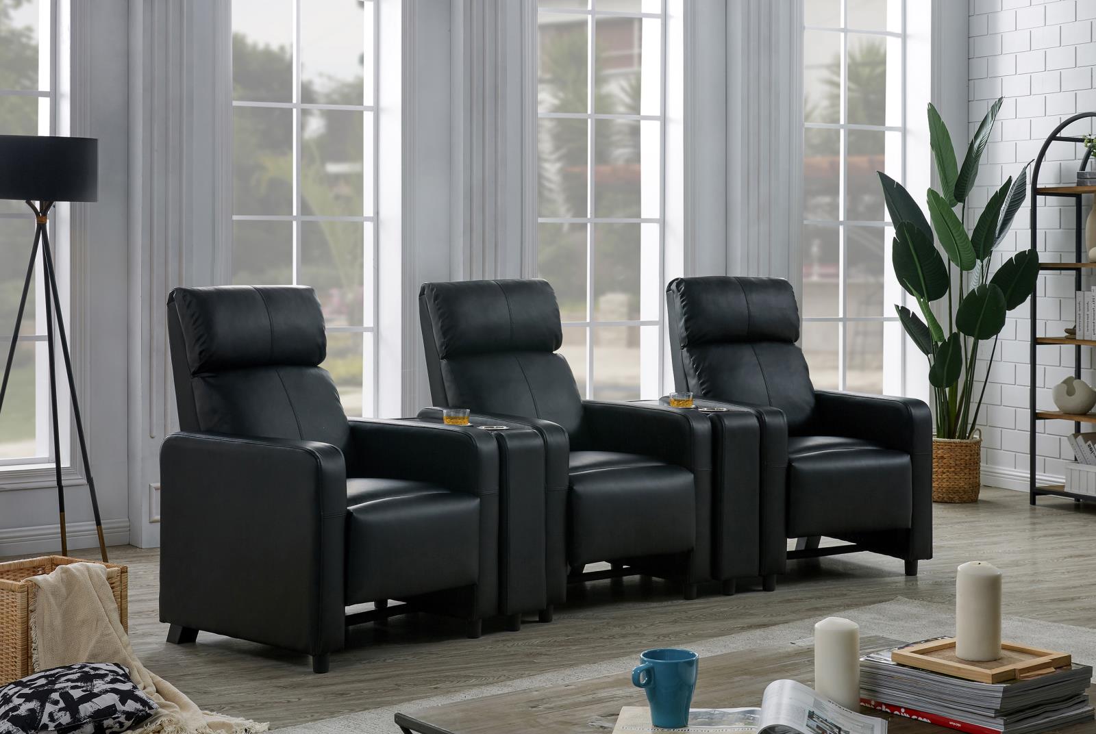 Toohey Home Theater Push Back Recliner Black - 600181 - Luna Furniture - Dallas Store